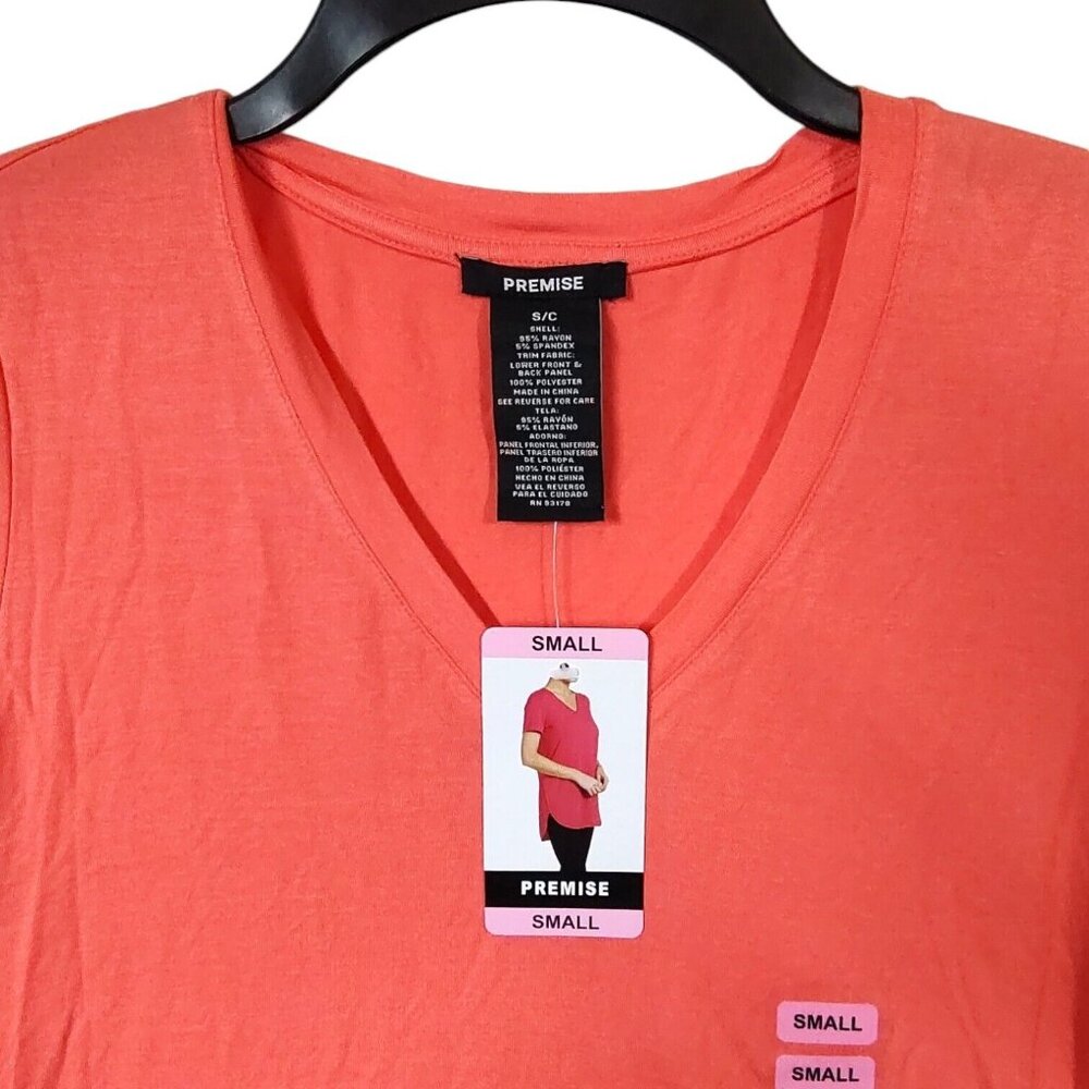 Premise Womens Coral V-neck Short Sleeve Tunic Shirt Size Small NWT $58 - Picture 3 of 6